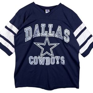 VINTAGE 90s Dallas Cowboys Men's L NFL Football Shirt Logo 7 Navy Made In USA